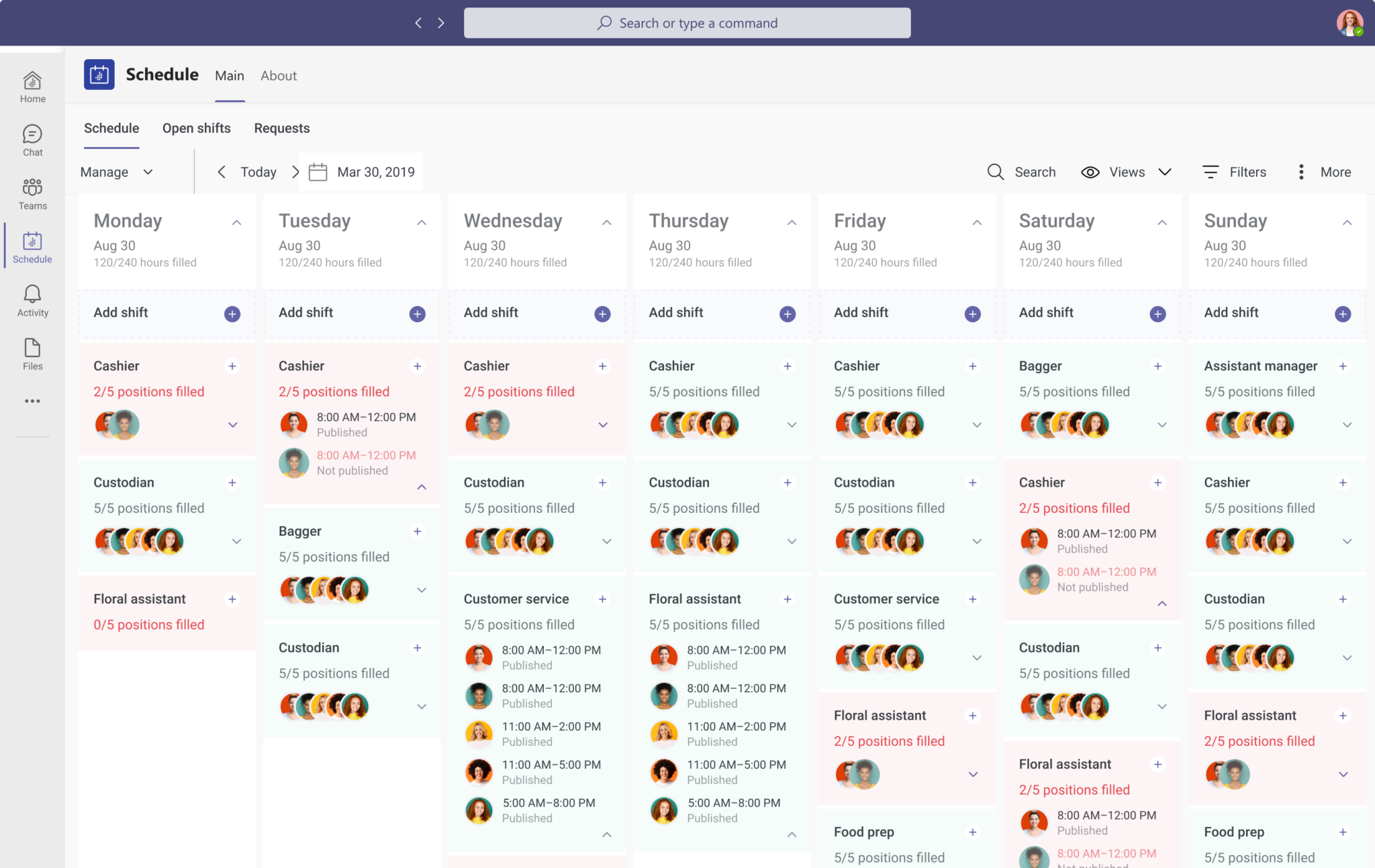 First iteration of manage schedule using a masonry grid